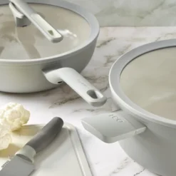 BergHOFF Balance 4Pc Non-stick Ceramic Stockpot And Wok Pan Set With Glass Lids, Recycled Aluminum, CeraGreen, Moonmist -BergHOFF Store GUEST 0129fe43 3cab 49c3 bbe7 0d575dc82818 1