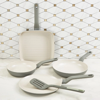 BergHOFF Leo Balance Non-stick Ceramic 5Pc Frying Pan Set With Nylon Turner 13.75", Recycled Material, Moonmist 3 BergHOFF Leo Balance Non-stick Ceramic 5Pc Frying Pan Set With Nylon Turner 13.75", Recycled Material, Moonmist