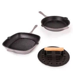 BergHOFF Neo 3Pc Cast Iron Cookware Set, Fry Pan 10", Square Grill Pan 11" & Slotted Steak Press -BergHOFF Store GUEST 135da26f 6fa2 4fcc 8a77 1c34876d7660