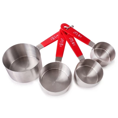 BergHOFF 4Pc Stainless Steel Measuring Cups, PP Cover Handles, Silver, Red 7 BergHOFF 4Pc Stainless Steel Measuring Cups, PP Cover Handles, Silver, Red - Image 5