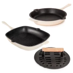 BergHOFF Neo 3Pc Cast Iron Cookware Set, Fry Pan 10", Square Grill Pan 11" & Slotted Steak Press -BergHOFF Store GUEST 151fe460 f877 4b9a b3a4 0073f9b265ab