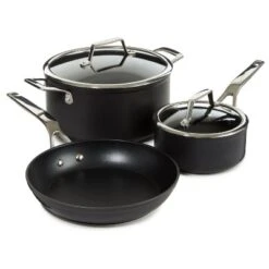 BergHOFF Essentials 5Pc Non-stick Hard Anodized Cookware Starter Set With Glass Lid, Black -BergHOFF Store GUEST 2159fc56 f21a 4d64 88fe ba06f540454d