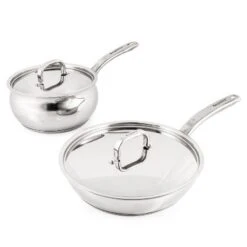 BergHOFF Belly Shape 18/10 Stainless Steel 4Pc Skillet & Saucepan Set, Metal Lid -BergHOFF Store GUEST 331f099e 0b3c 47ba be24 5b9a3971c838