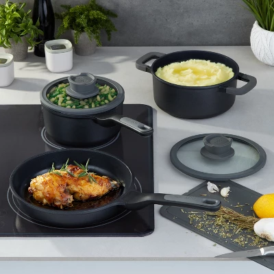 BergHOFF Leo Stone+ Nonstick Ceramic Cookware Set With Glass Lid, Recycled Cast Aluminum 3 BergHOFF Leo Stone+ Nonstick Ceramic Cookware Set With Glass Lid, Recycled Cast Aluminum