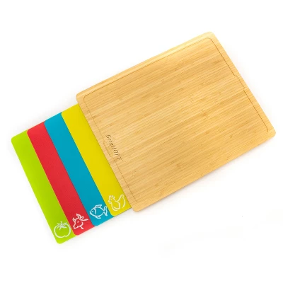 BergHOFF Bamboo Cutting Board Set With 4Pc Multi-colored Flexible Cutting Board, 16.5x 13.4x 1.5" 4 BergHOFF Bamboo Cutting Board Set With 4Pc Multi-colored Flexible Cutting Board, 16.5x 13.4x 1.5" - Image 2