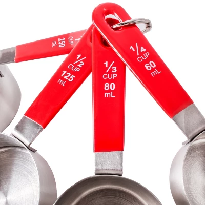 BergHOFF 4Pc Stainless Steel Measuring Cups, PP Cover Handles, Silver, Red 4 BergHOFF 4Pc Stainless Steel Measuring Cups, PP Cover Handles, Silver, Red - Image 2