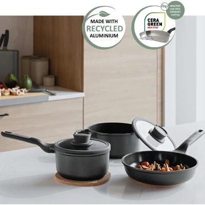 BergHOFF Leo Stone+ Nonstick Ceramic Cookware Set With Glass Lid, Recycled Cast Aluminum 10 BergHOFF Leo Stone+ Nonstick Ceramic Cookware Set With Glass Lid, Recycled Cast Aluminum - Image 8