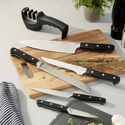 BergHOFF Contempo 6Pc German Steel Knife Set, Wood Case, 3 Stage Sharpener 3 BergHOFF Contempo 6Pc German Steel Knife Set, Wood Case, 3 Stage Sharpener