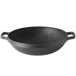 BergHOFF GEM Non-stick 12.5" Chinese Wok 5.7Qt., Black, Glass Lid