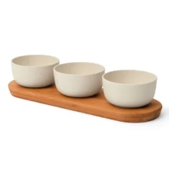 BergHOFF LEO Bamboo Serving Bowls Set With Tray, 9oz Each, White