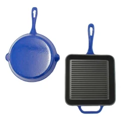 BergHOFF 2Pc Enamel Cast Iron Cookware Set, 10" Fry Pan & Grill Pan
