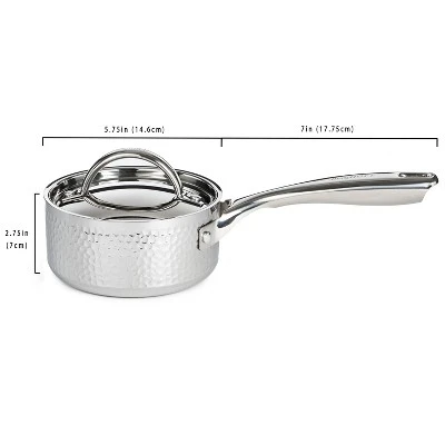BergHOFF Vintage Tri-Ply Stainless Steel Saucepan With Stainless Steel Lid, Hammered, Silver 5 BergHOFF Vintage Tri-Ply Stainless Steel Saucepan With Stainless Steel Lid, Hammered, Silver - Image 3