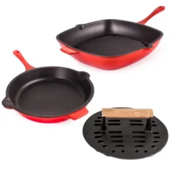 BergHOFF Neo 3Pc Cast Iron Cookware Set, Fry Pan 10", Square Grill Pan 11" & Slotted Steak Press -BergHOFF Store GUEST f2db7478 568a 45f8 92e8 09f30420ec3a
