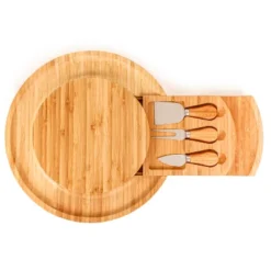 BergHOFF Bamboo 4Pc Multi-level Cheese Board Set, Stainless Steel Cheese Knives, 13x1.5"