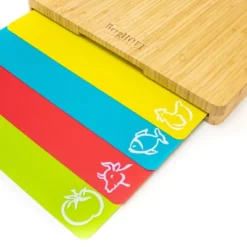 BergHOFF Bamboo Cutting Board Set With 4Pc Multi-colored Flexible Cutting Board, 16.5x 13.4x 1.5"